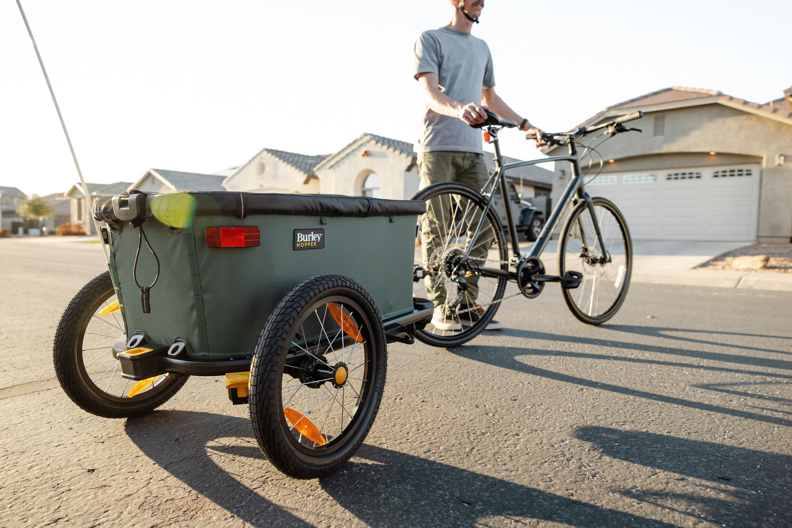 Burley Hopper Bike Cargo Trailer & Stroller Wagon connected to a bike.