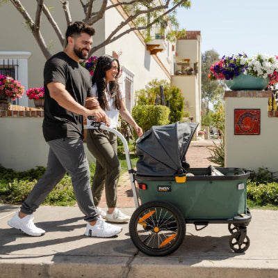 Parents strolling child in Burley Hopper