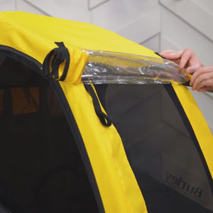 Video demonstrating Bee kid bike trailer cover and seat functionality and comfort