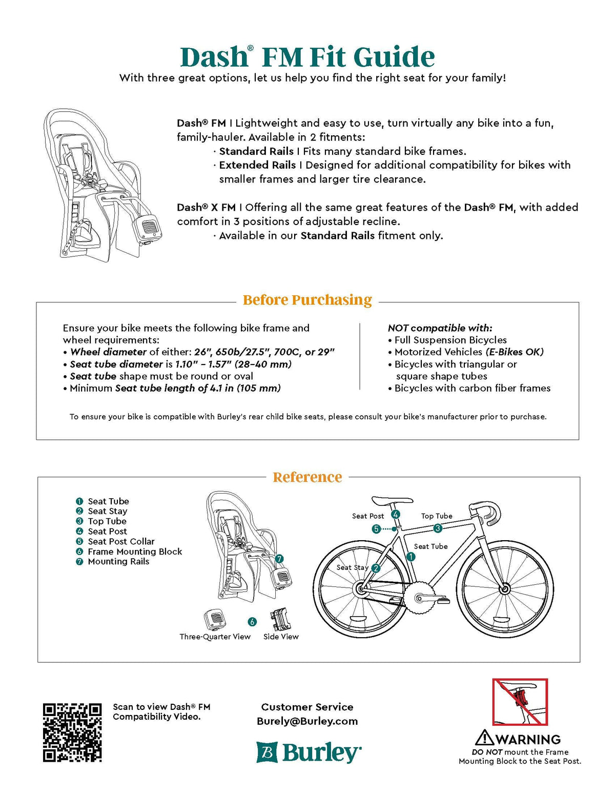 Burley Dash® FM Child Bike Seat, 2024 | Standard Rails - Burley Child Bike Seat